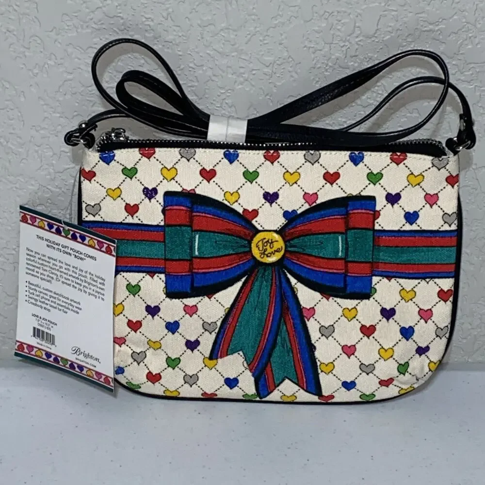 Brighton Crossbody Purse‎ LOVE & JOY Pouch Black Tassel Colorful Hearts NEW